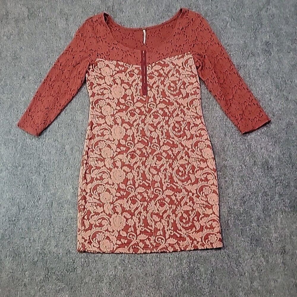 Free People Paisley Y2K Eyelet Bodycon Dress Sienna Red Size Large Twee